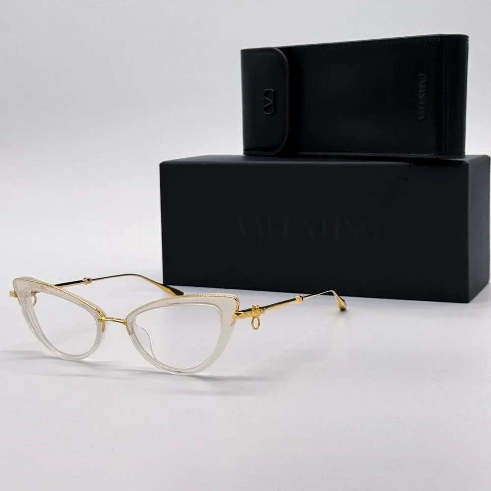 NEW VALENTINO DAYDREAM VLX-123C EYEGLASSES CAT EYE WOMEN GOLD/WHITE WITH CHAIN